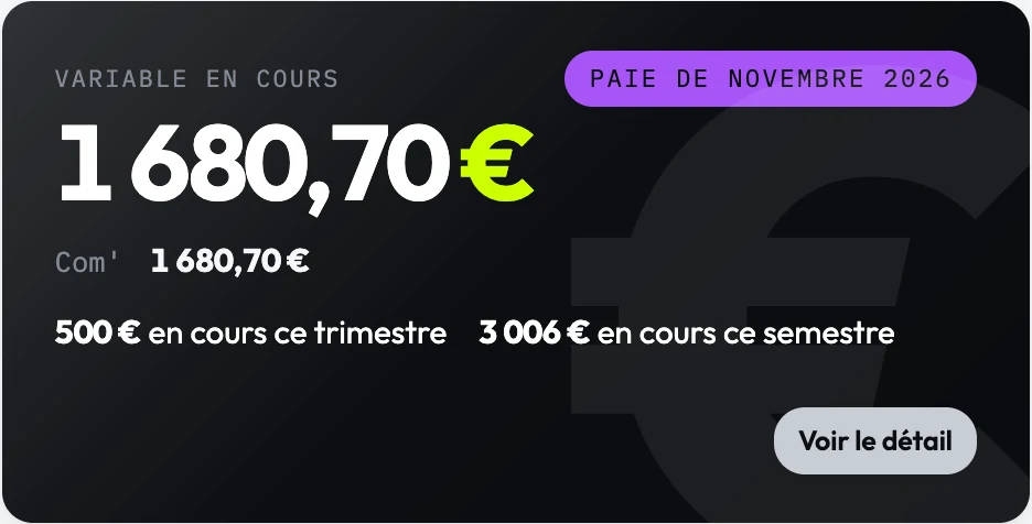 Le variable d'un mois : le montant, le détail, les compteurs.